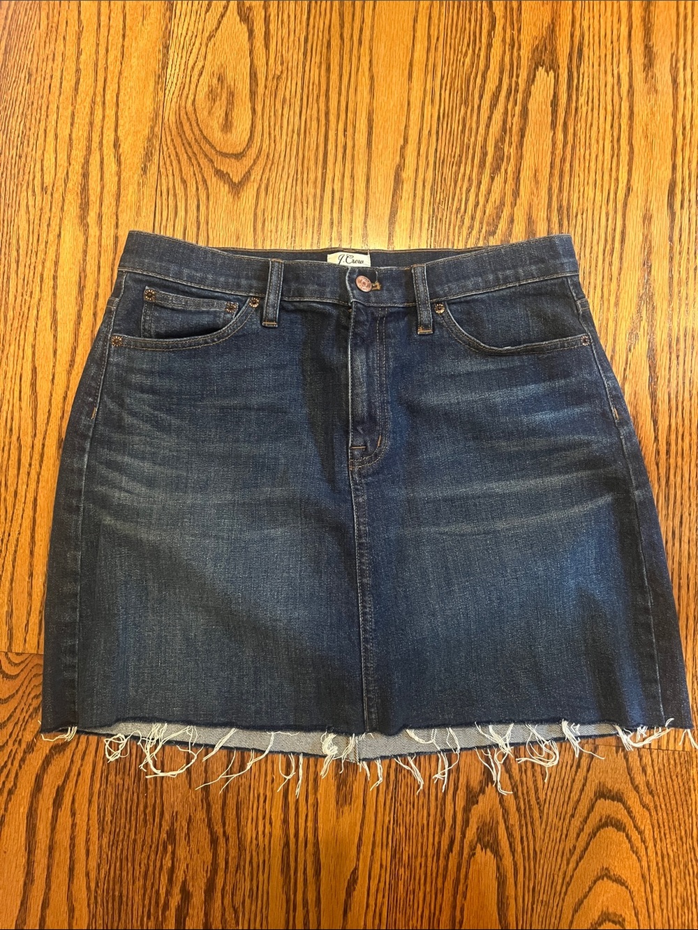 J. Crew Dark Blue Denim Mini Skirt with Frayed Hem